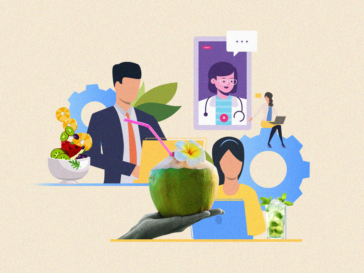 IT Services ensure employee wellbeing refreshments coconut water summer fruits at their desk